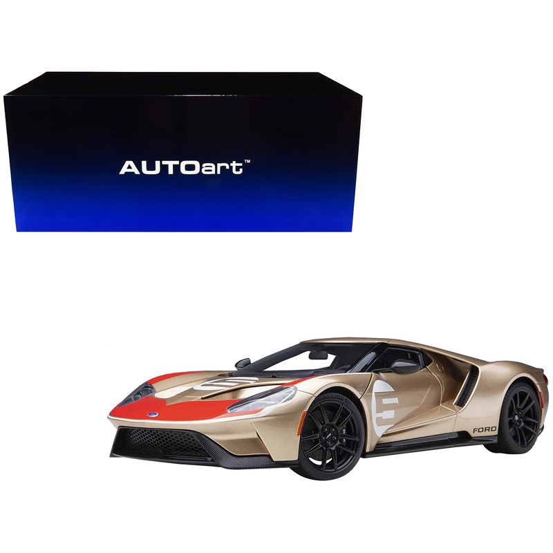 Ford GT Heritage Edition #5 “Holman Moody” Gold Metallic with Red and White Graphics 1/18 Model Car by Autoart