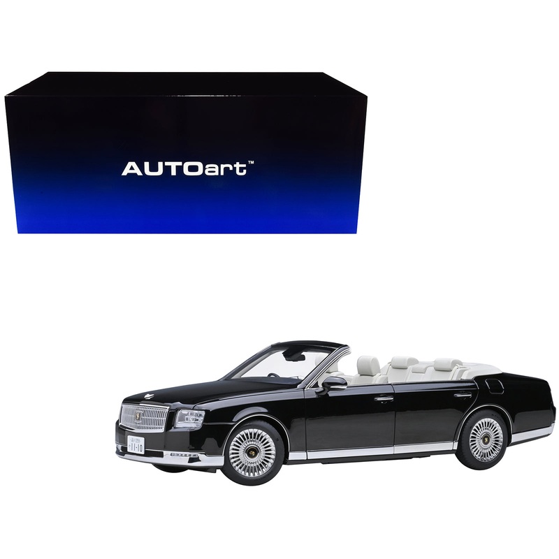 Toyota Century Open Car Convertible RHD (Right Hand Drive) Black with White Interior 1/18 Model Car by Autoart
