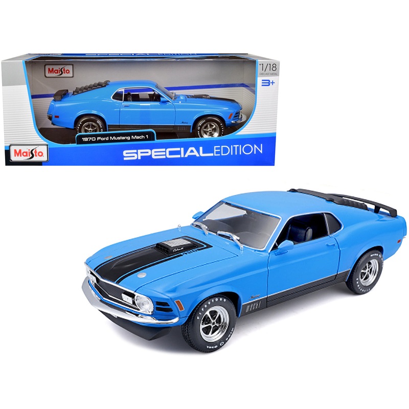 1970 Ford Mustang Mach 1 428 Blue with Black Stripes “Special Edition” 1/18 Diecast Model Car by Maisto