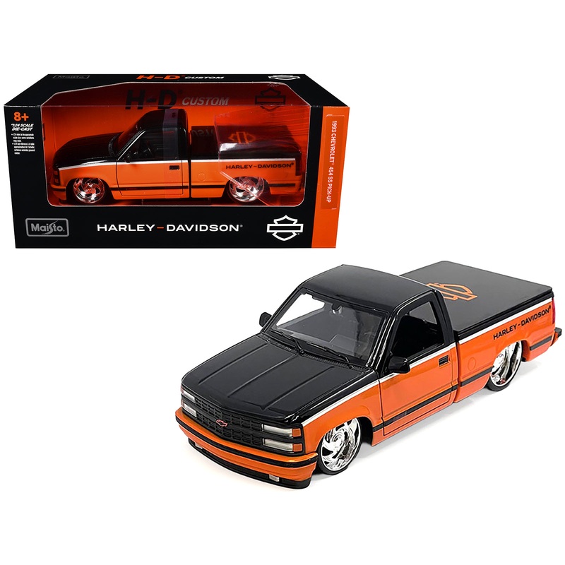 1993 Chevrolet 454 SS Pickup Truck “Harley Davidson” Black and Orange “H-D Custom” Series 1/24 Diecast Model Car by Maisto