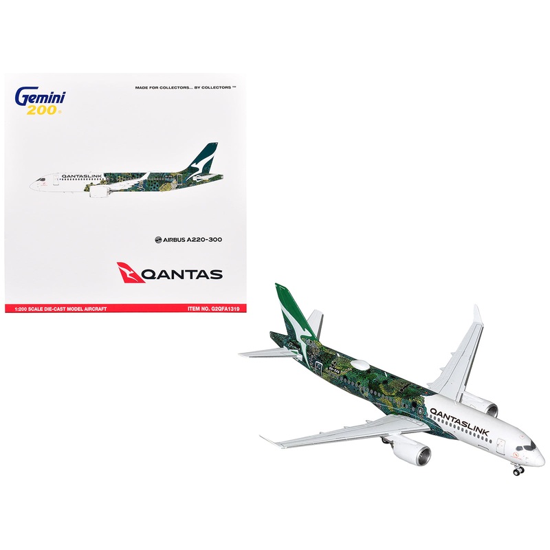 Airbus A220-300 Commercial Aircraft “QantasLink – Minyma Kutjara Tjukurpa Livery” (N531PA) White with Green Graphics “Gemini 200” Series 1/200 Diecast Model Airplane by GeminiJets