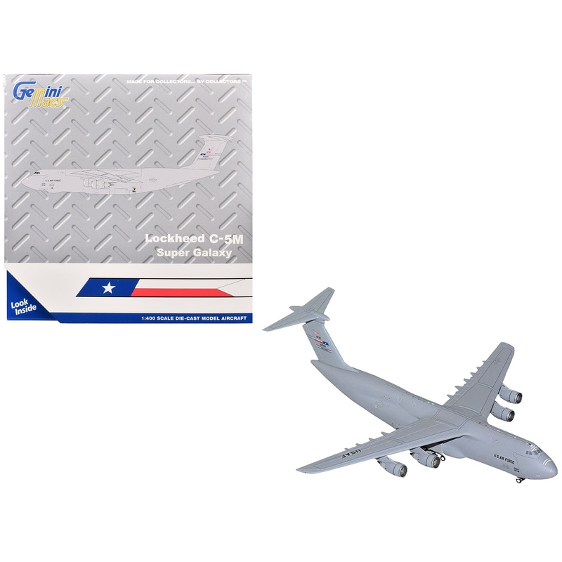 Lockheed C-5M Super Galaxy Transport Aircraft “Lackland Air Force Base” United States Air Force (85-0009) Gray “Gemini Macs” Series 1/400 Diecast Model Airplane by GeminiJets