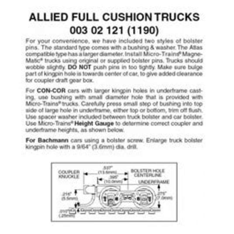 Micro Trains #00302121 Allied Full Cushion Trucks w/short ext.couplers 1 pr