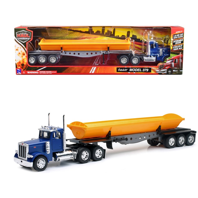Peterbilt 379 Truck with Side Dump Blue and Yellow “Long Haul Truckers” Series 1/32 Diecast Model by New Ray