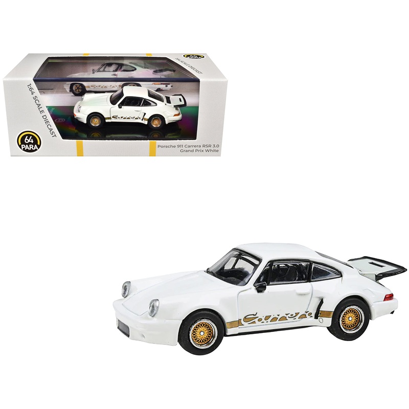 Porsche 911 Carrera RSR 3.0 Grand Prix White with Gold Stripes and Wheels 1/64 Diecast Model Car by Paragon Models