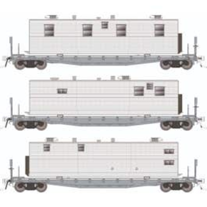 Rapido 138198 HO F30A 50' Flat Car w/Camp Van: Painted, Unlettered: 3-Pack