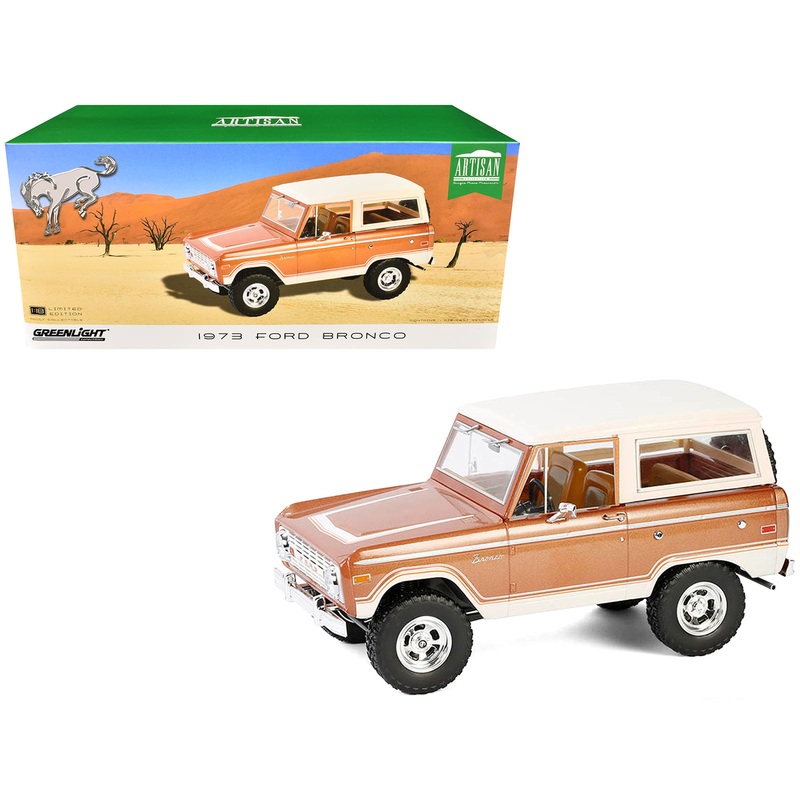 1973 Ford Bronco Hot Ginger Metallic with Cream Top “Artisan Collection” 1/18 Diecast Model Car by Greenlight
