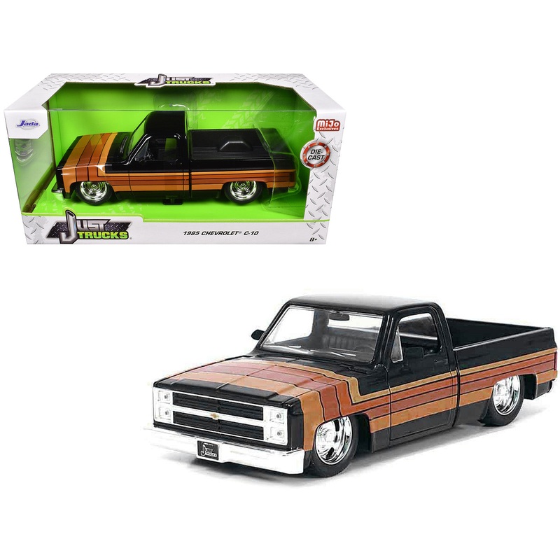 1985 Chevrolet C-10 Pickup Truck Black with Stripes and GM Rally Wheels “Just Trucks” Series 1/24 Diecast Model Car by Jada
