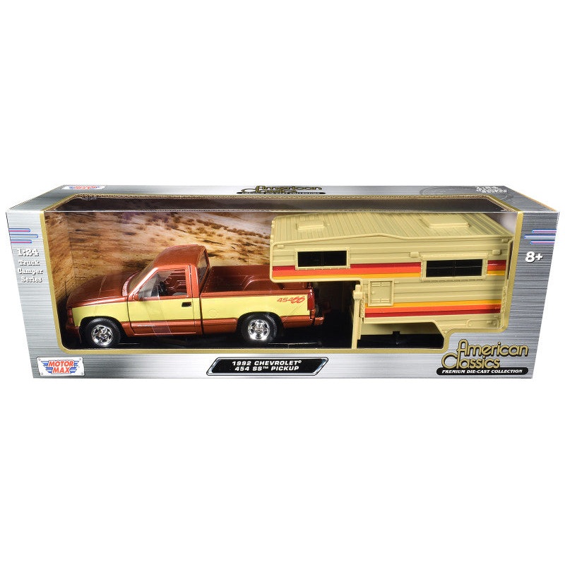 1992 Chevrolet 454 SS Pickup Truck Copper Metallic with Beige Sides with Camper Shell “American Classics” Series 1/24 Diecast Model Car by Motormax