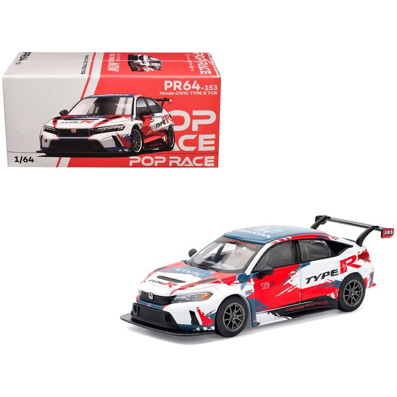 Honda Civic Type R TCR “Presentation” White with Graphics 1/64 Diecast Model Car by Pop Race