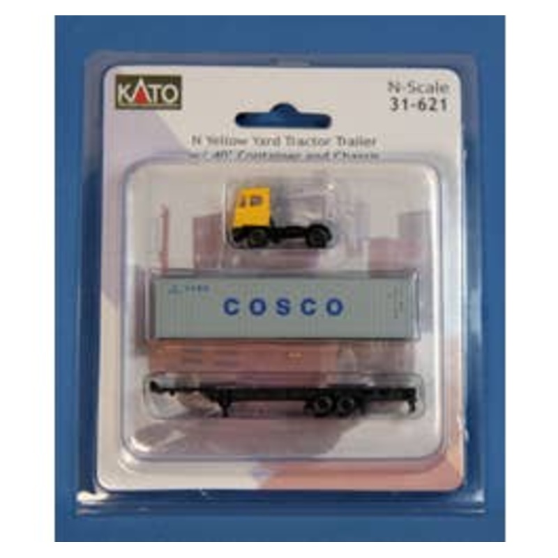 Kato 31-621 N Yellow Yard Tractor Trailer w/ 40' Container and Chassis