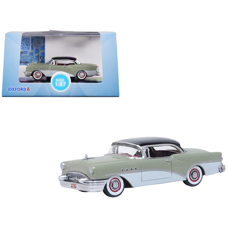 1955 Buick Century Windsor Gray and Dover White with Carlsbad Black Top 1/87 (HO) Scale Diecast Model Car by Oxford Diecast
