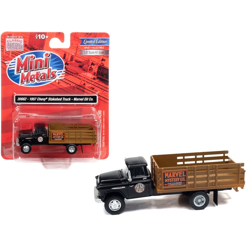 1957 Chevrolet Stakebed Truck Matt Black “Marvel Mystery Oil Co.” 1/87 (HO) Scale Model Car by Classic Metal Works