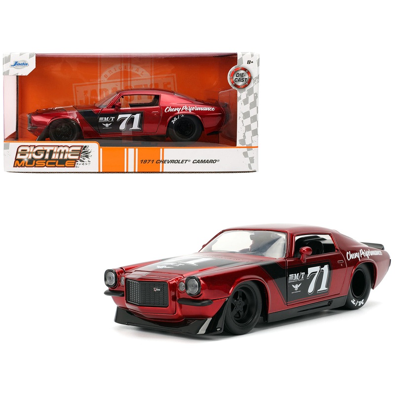 1971 Chevrolet Camaro #71 Red Metallic with Black Stripes “Bigtime Muscle” Series 1/24 Diecast Model Car by Jada