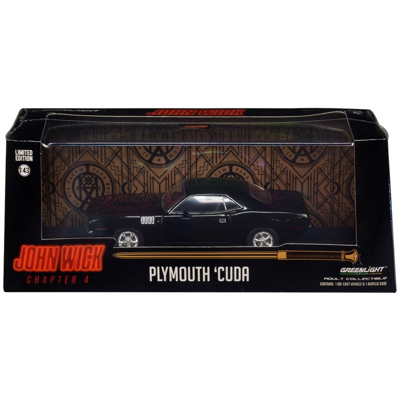 1971 Plymouth Barracuda Black “John Wick: Chapter 4” (2023) Movie “Hollywood” Series 1/43 Diecast Model Car by Greenlight
