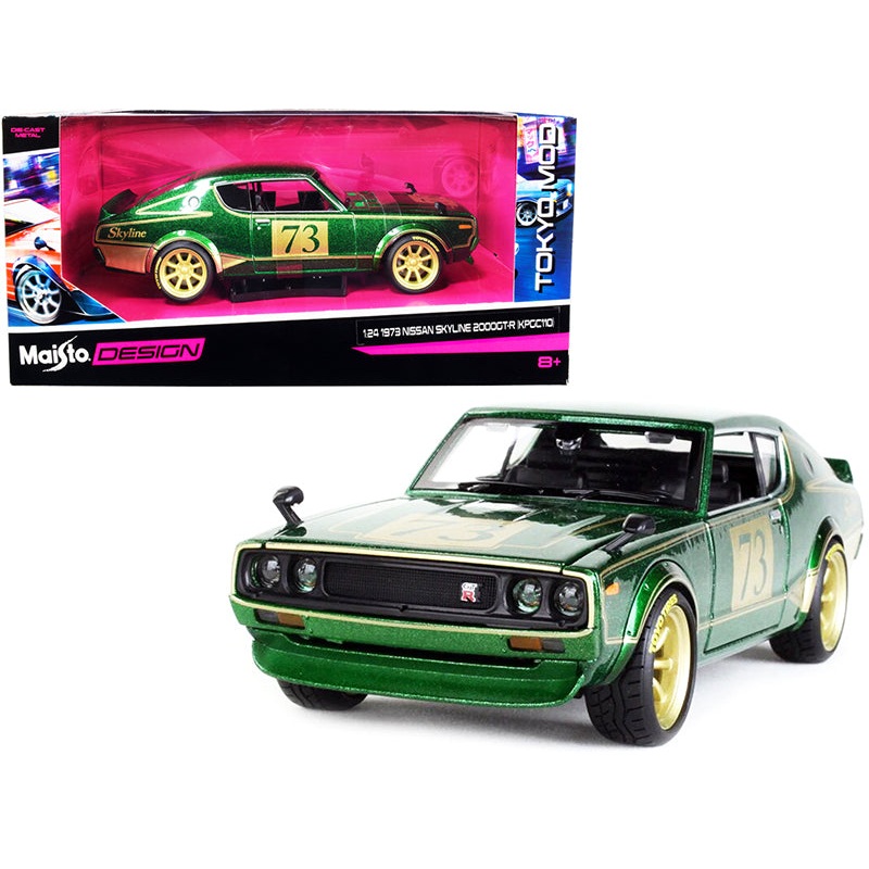 1973 Nissan Skyline 2000GT-R (KPGC110) #73 Green Metallic with Gold Stripes “Tokyo Mod” Series 1/24 Diecast Model Car by Maisto