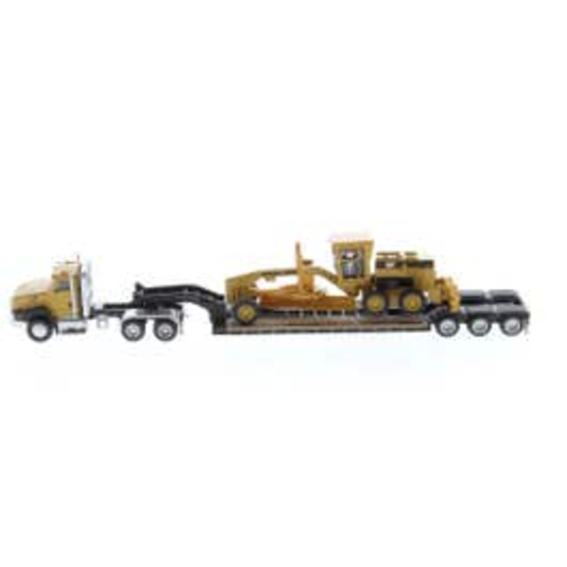 Diecast Masters 84414 HO Cat CT660 Day Cab Tractor with Lowboy Trailer and Cat 163H Motor Grader