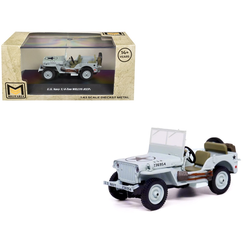 Willys Jeep 1/4-Ton Car Light Blue “United States Navy” 1/43 Diecast Model by Militaria Die Cast