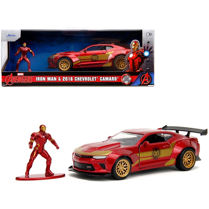 2016 Chevrolet Camaro Red Metallic and Gold and Iron Man Diecast Figure “The Avengers” “Hollywood Rides” Series 1/32 Diecast Model Car by Jada