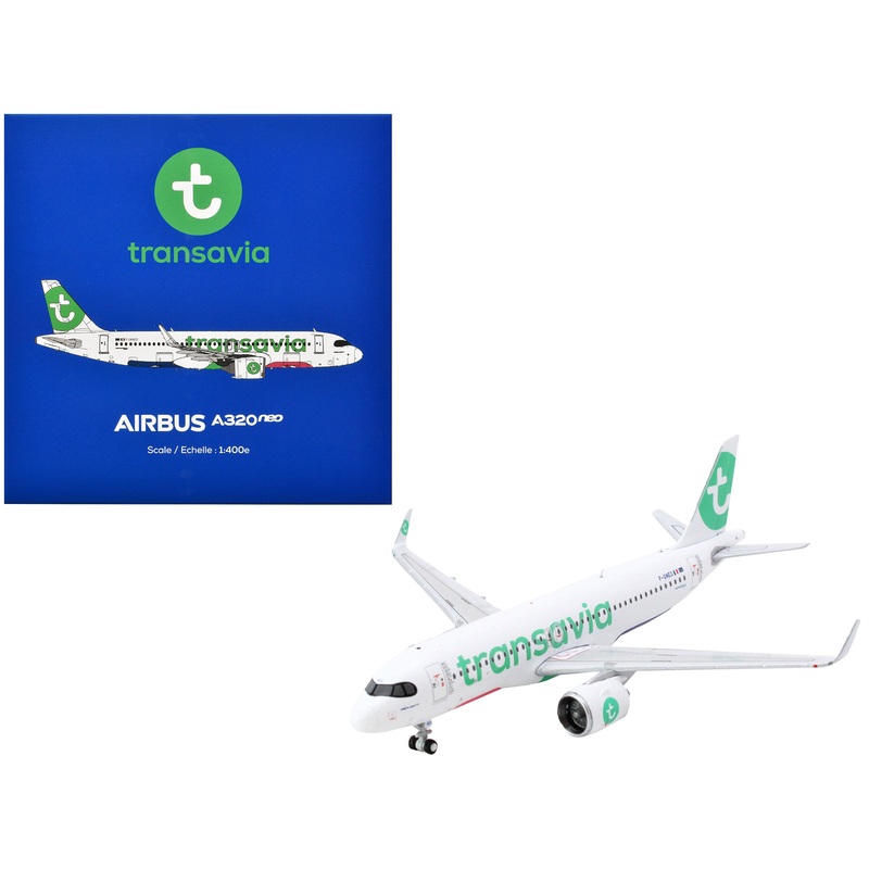 Airbus A320neo Commercial Aircraft “Transavia Airlines” (F-GNEO) White with Green Tail 1/400 Diecast Model Airplane by GeminiJets
