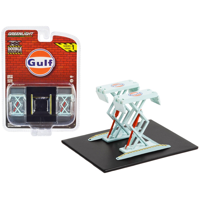 Automotive Double Scissor Lift “Gulf Oil” Light Blue “Double Scissor Lifts” Series 1 1/64 Diecast Model by Greenlight