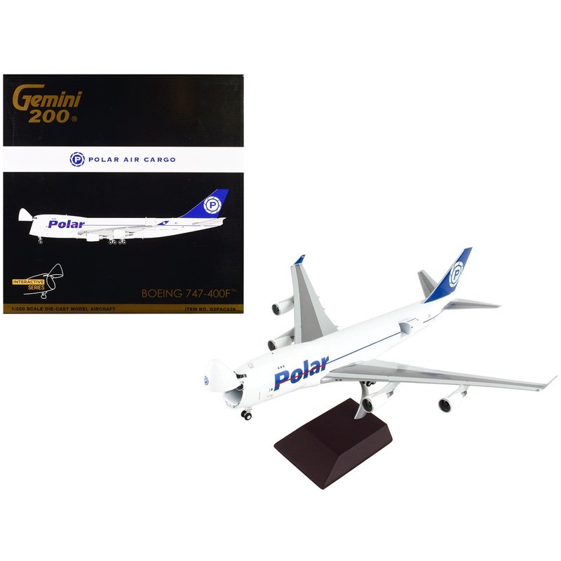 Boeing 747-400F Commercial Aircraft “Polar Air Cargo” White with Blue Tail “Gemini 200 – Interactive” Series 1/200 Diecast Model Airplane by GeminiJets