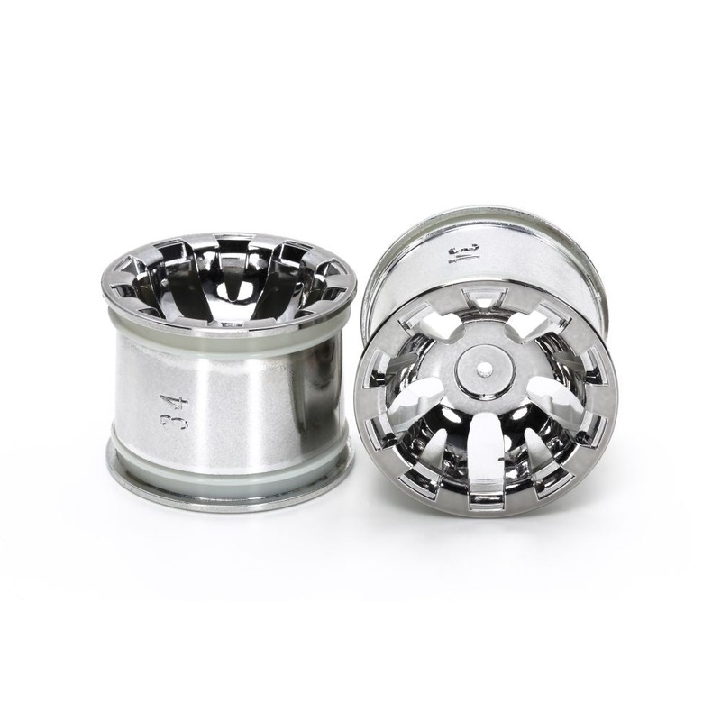 Tamiya – T3-01 Wheels for Rear Wide Pin Spike Tires (Chrome 2pcs)
