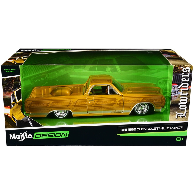 1965 Chevrolet El Camino Lowrider Gold Metallic with Graphics “Lowriders” Series 1/25 Diecast Model Car by Maisto