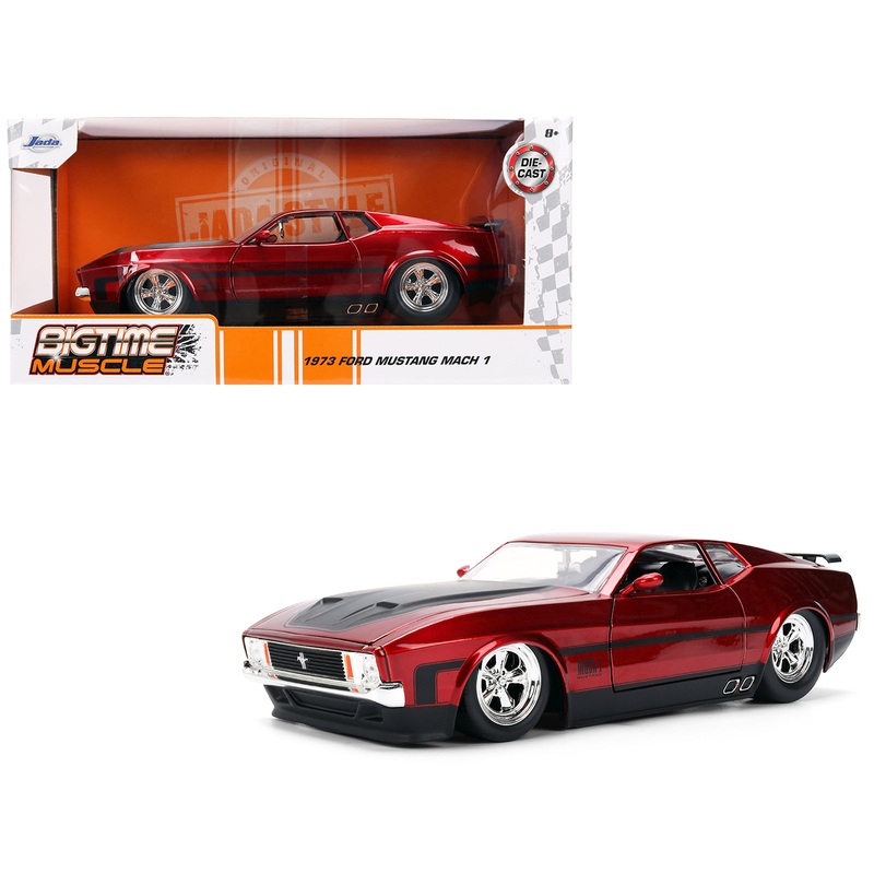 1973 Ford Mustang Mach 1 Red Metallic with Matt Black Hood and Black Stripes “Bigtime Muscle” Series 1/24 Diecast Model Car by Jada