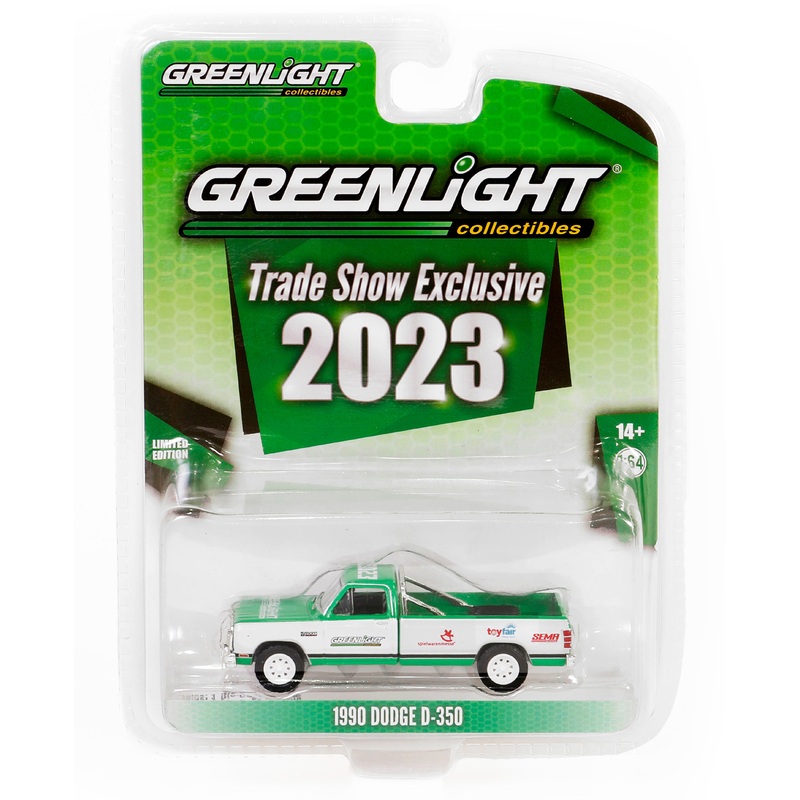 1990 Dodge D-350 Pickup Truck Green and White “2023 GreenLight Trade Show Exclusive” “Hobby Exclusive” Series 1/64 Diecast Model Car by Greenlight