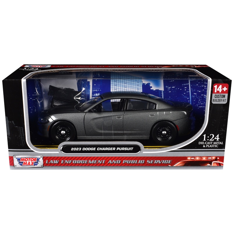 2023 Dodge Charger Pursuit Police Car Gray Metallic “Custom Builder’s Kit – Law Enforcement and Public Service” Series 1/24 Diecast Model Car by Motormax