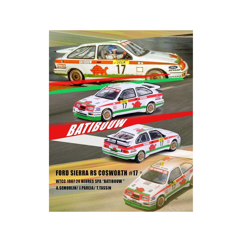 Ford Sierra RS500 Cosworth RHD (Right Hand Drive) #17 Alain Semoulin – Jesus Pareja – Thierry Tassin “BATIBOUW” WTCC World Touring Car Championship Spa 24 Hours (1987) 1/64 Diecast Model Car by Inno Models