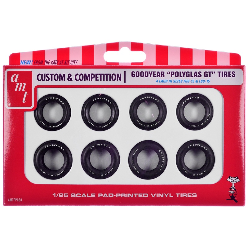 Model Kit “Goodyear Polyglas GT” Tires Set of 8 Pieces for 1/25 Scale Models by AMT
