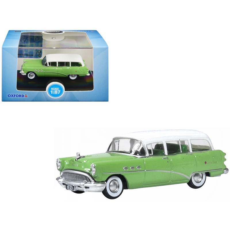 1954 Buick Century Estate Wagon Willow Green and White 1/87 (HO) Scale Diecast Model Car by Oxford Diecast