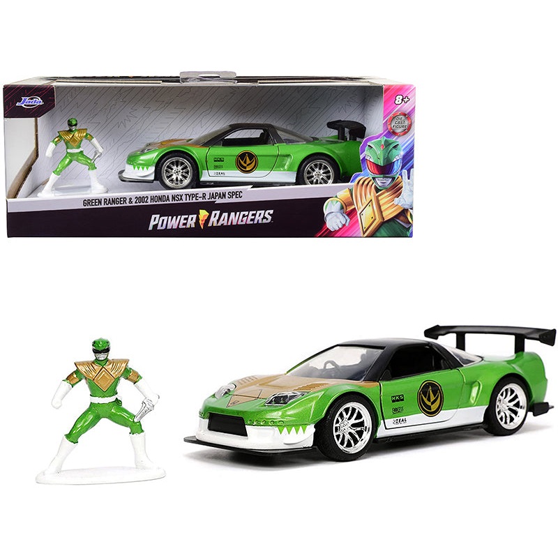 2002 Honda NSX Type-R Japan Spec RHD (Right Hand Drive) and Green Ranger Diecast Figurine “Power Rangers” “Hollywood Rides” Series 1/32 Diecast Model Car by Jada