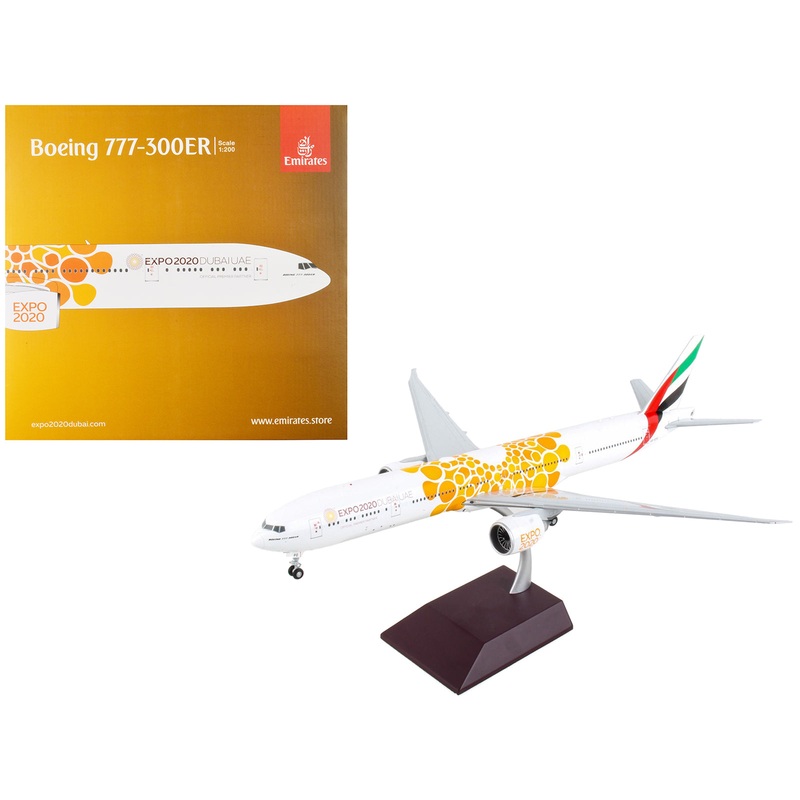 Boeing 777-300ER Commercial Aircraft “Emirates Airlines – Dubai Expo 2020” White with Orange Graphics “Gemini 200” Series 1/200 Diecast Model Airplane by GeminiJets