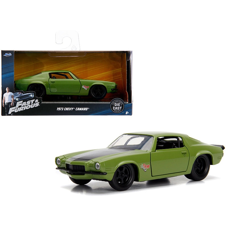 Dom’s 1973 Chevrolet Camaro “F-Bomb” Matt Green with Black Hood Stripe “Fast & Furious” Movie 1/32 Diecast Model Car by Jada