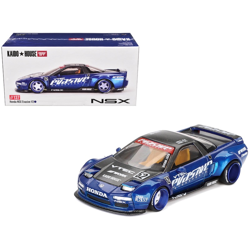 Honda NSX “Evasive V2” #52 Blue Metallic with Carbon Top (Designed by Jun Imai) “Kaido House” Special 1/64 Diecast Model Car by Mini GT