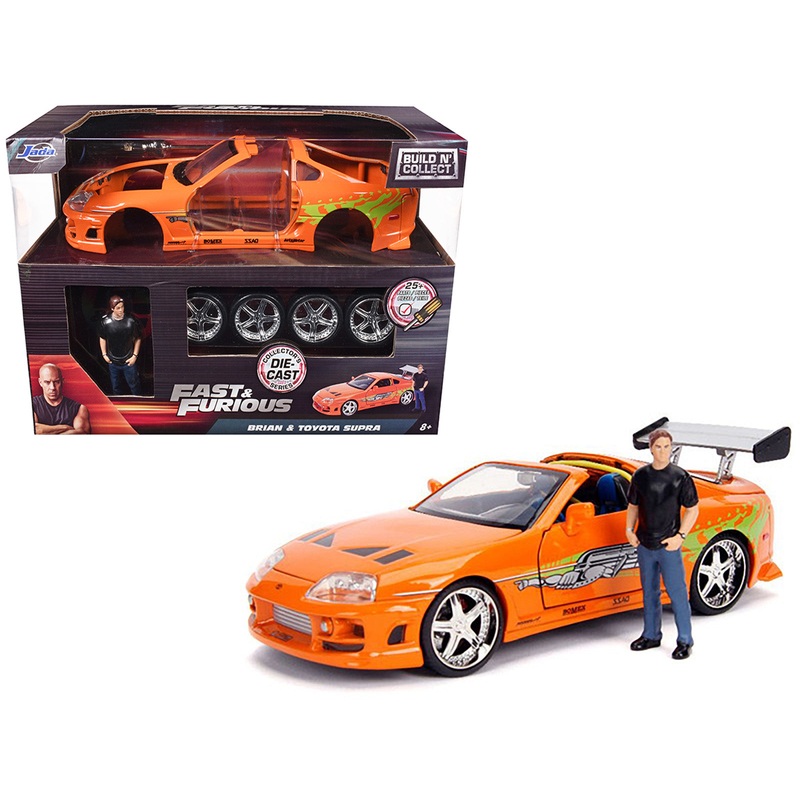 Model Kit Toyota Supra Metallic Orange with Brian Diecast Figure “Fast & Furious” Movie “Build N’ Collect” 1/24 Diecast Model Car by Jada