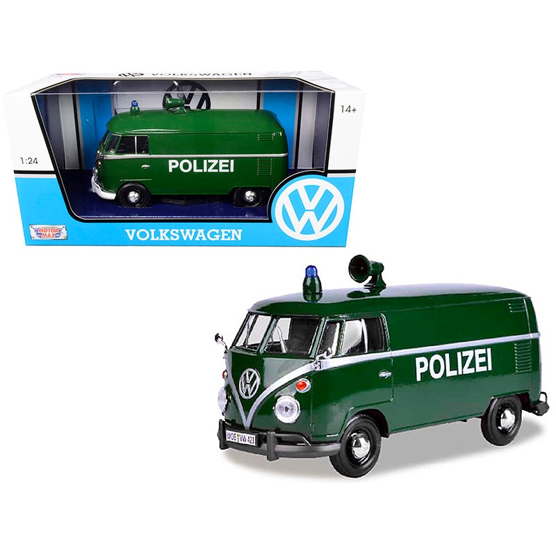 Volkswagen Type 2 (T1) Police Van “Polizei” Dark Green 1/24 Diecast Model Car by Motormax