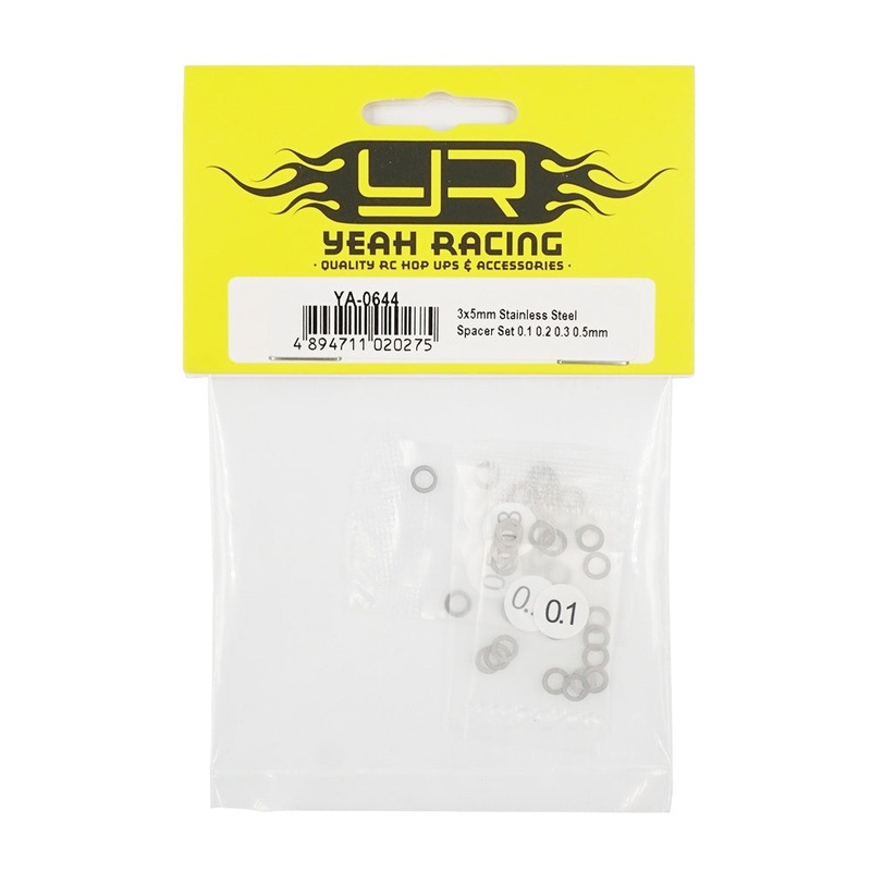 Yeah Racing – 3x5mm Stainless Spacer Set 0.1 – 0.2 – 0.3 – 0.5mm