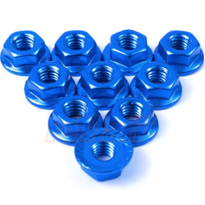 Yeah Racing – 4mm Aluminum Serrated Lock Nut 10pcs Blue