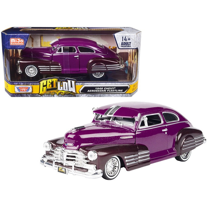 1948 Chevrolet Aerosedan Fleetside Lowrider Purple Metallic and Dark Purple Metallic Two-Tone “Get Low” Series 1/24 Diecast Model Car by Motormax
