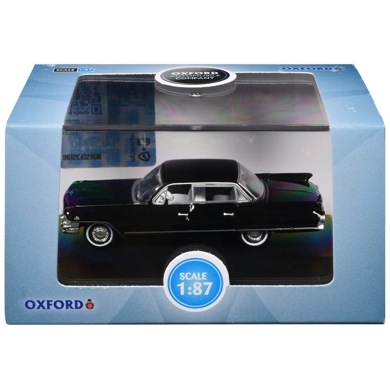 1961 Cadillac Sedan DeVille Ebony Black with White Interior 1/87 (HO) Scale Diecast Model Car by Oxford Diecast