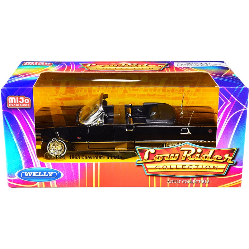 1963 Chevrolet Impala SS Convertible Black “Low Rider Collection” 1/24 Diecast Model Car by Welly