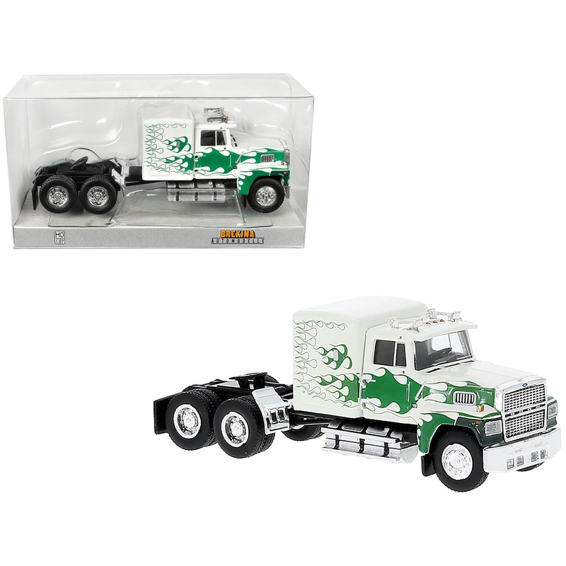 1978 Ford LTL 9000 Truck Tractor White with Green Flames 1/87 (HO) Scale Model Car by Brekina