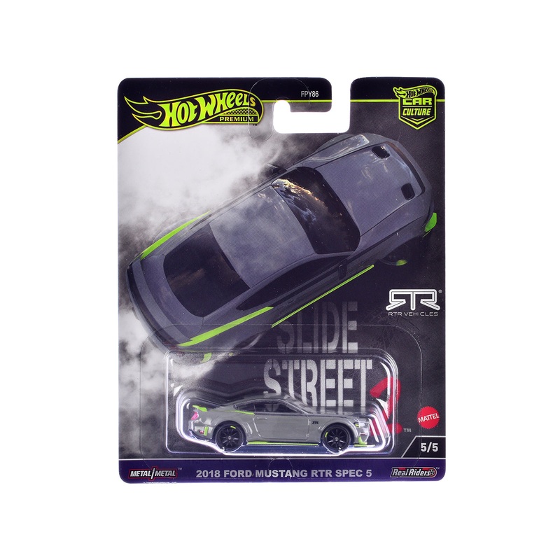 2018 Ford Mustang RTR Spec 5 Gray “Slide Street 2” Series Diecast Model Car by Hot Wheels