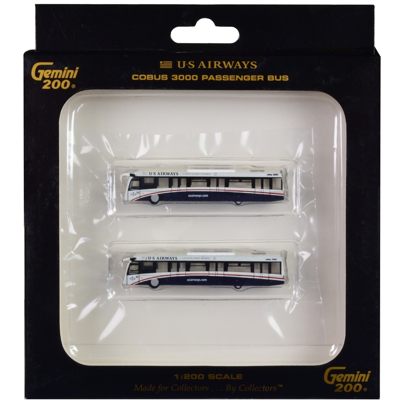 Cobus 3000 Passenger Bus White and Blue “US Airways Shuttle Bus” 2 Piece Set “Gemini 200” Series Diecast Models by GeminiJets