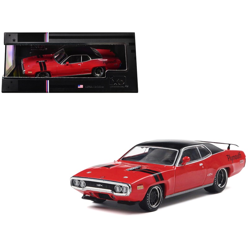 1971 Plymouth GTX Rally Red with Black Top and Stripes 1/43 Diecast Model by IXO Models