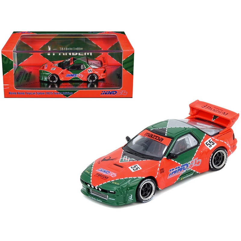 Mazda RX7 (FC3S) “Pandem Aero” RHD (Right Hand Drive) #55 Red and Green “Hong Kong Toycar Salon 2025 Event Edition” 1/64 Diecast Model Car by Inno Models